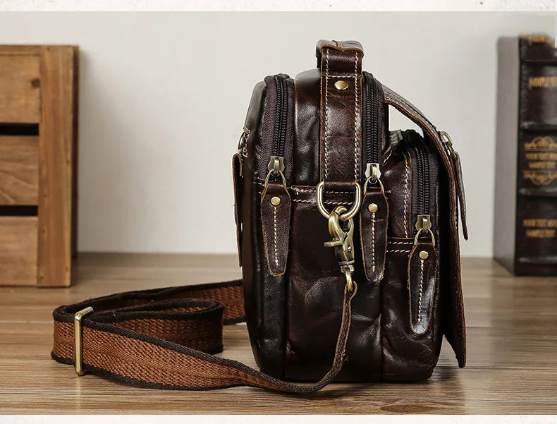 MAHEU Super Quality Men's Mini Shoulder Bag Genuine Leather Phone Pouch On Belt Small Crossbody Bag With Handle Outdoor Bag