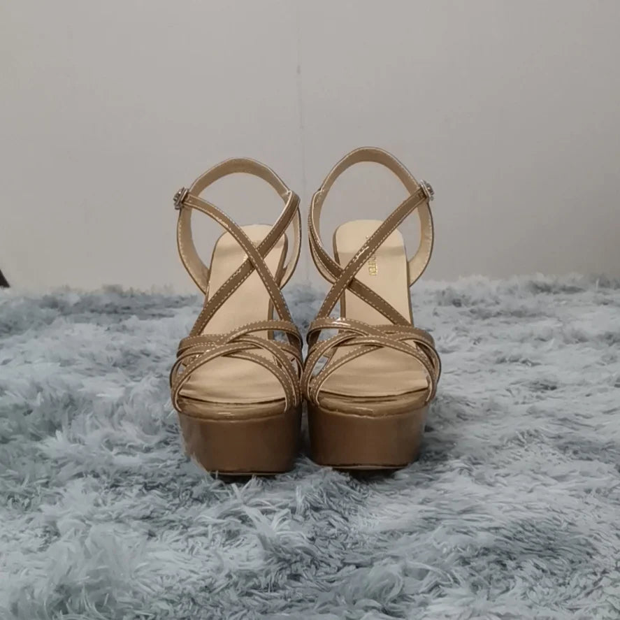 LOSLANDIFEN 2026 NEW 14CM Open Toe Platform High Heels Snake Pattern Sandals Sexy Ankle Strap Gladiator Party Dress Women Shoes