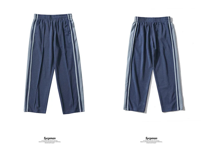 Korean Clothes Joggers Basketball Pants Punk Mens Clothing Loose Stripe Drop Straight Trend Casual Trousers Stacked Sweatpants
