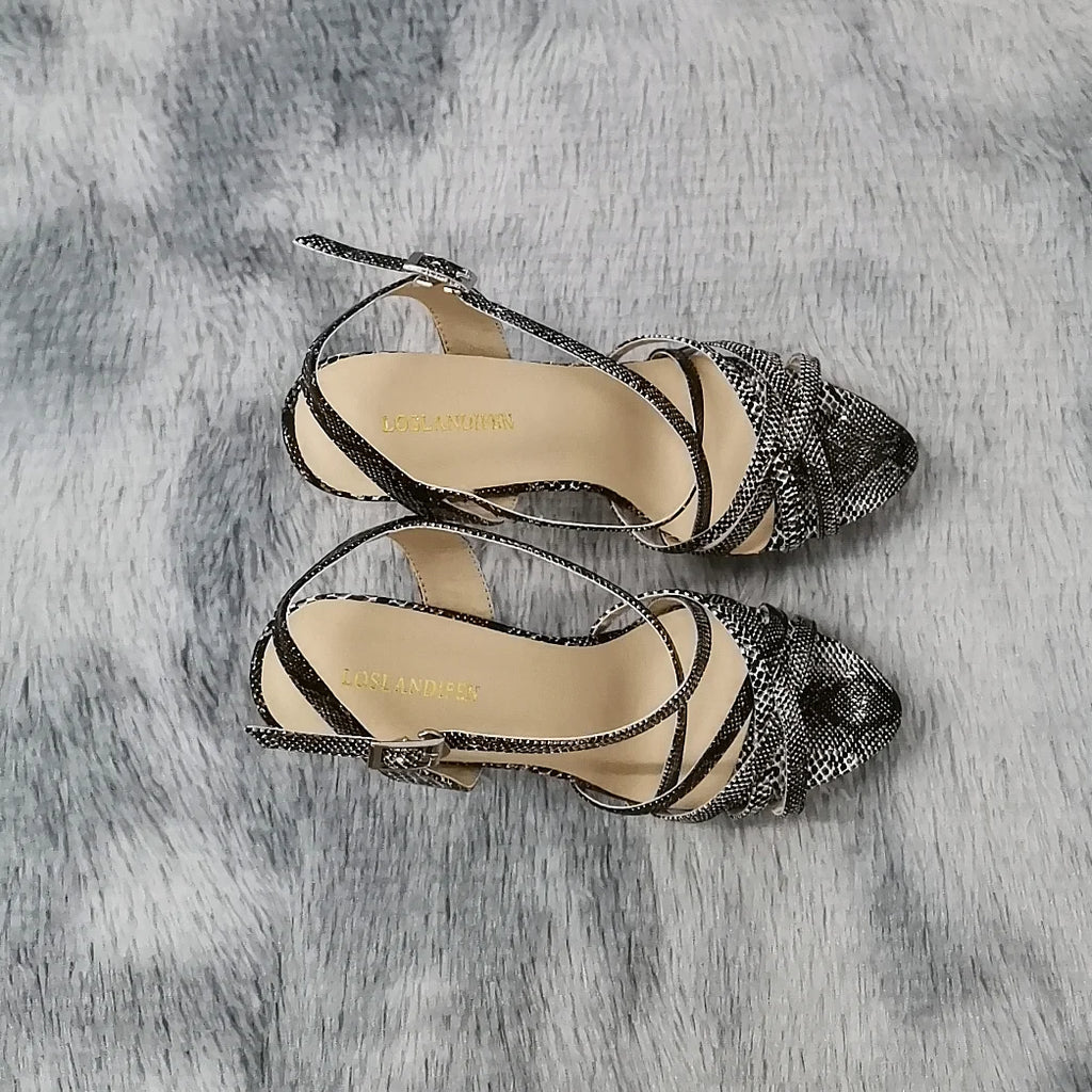 LOSLANDIFEN 2026 NEW 14CM Open Toe Platform High Heels Snake Pattern Sandals Sexy Ankle Strap Gladiator Party Dress Women Shoes