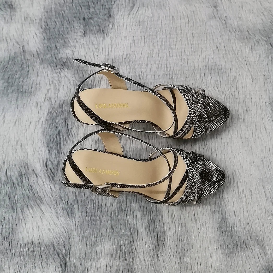 LOSLANDIFEN 2026 NEW 14CM Open Toe Platform High Heels Snake Pattern Sandals Sexy Ankle Strap Gladiator Party Dress Women Shoes