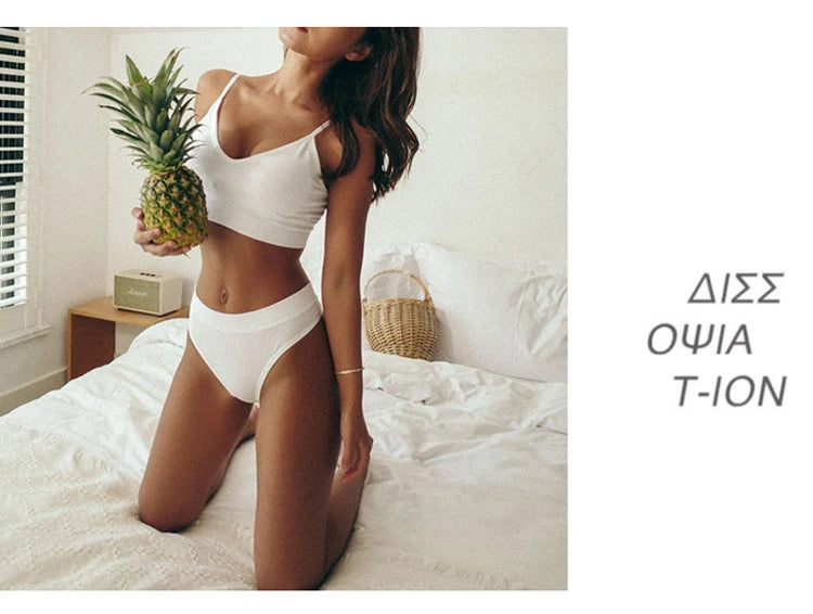 CINOON Women Seamless Bra Set Sexy Thong Low Waist Panties Wire Free Bra Bralette Lingerie Brassiere Cotton Female Underwear Set