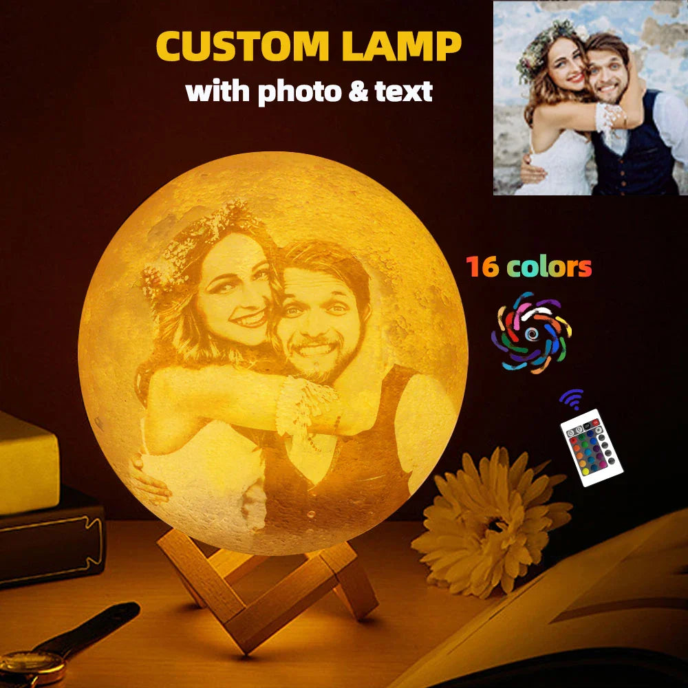 Personalized 3D Printing Moon Lamp Customized Photo Text Night Light USB Rechargeable Birthday Mother Day Valentine's Lunar Gift