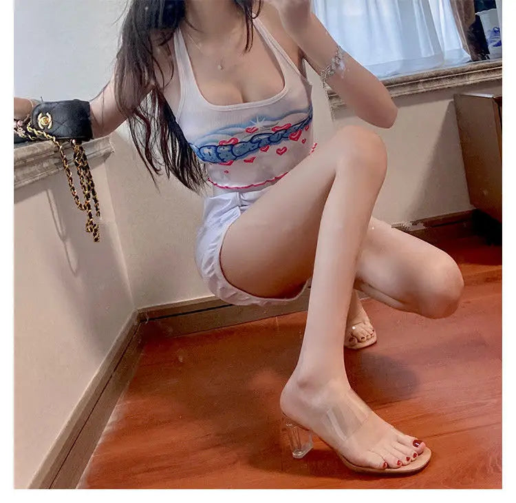 Summer Women Pumps Sandals 9cm Jelly Slippers Sexy Open Square Toe High Heels Women Transparent Slippers Shoe Heel Clear Sandals