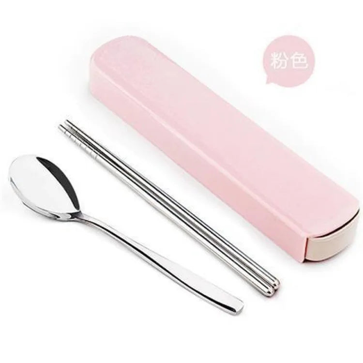 4Pcs/Set Stainless Steel Chopsticks Spoon Fork Steak Knife with Storage Case Travel Camping Cutlery Set Portable Tableware