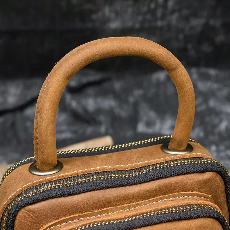 MAHEU Super Quality Men's Mini Shoulder Bag Genuine Leather Phone Pouch On Belt Small Crossbody Bag With Handle Outdoor Bag