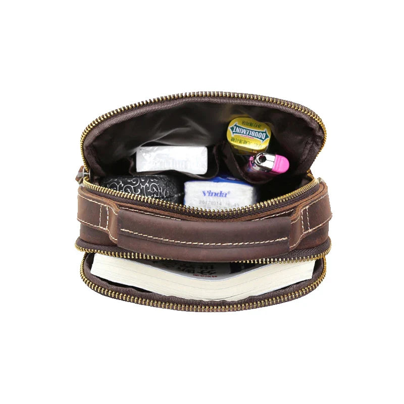 MAHEU Super Quality Men's Mini Shoulder Bag Genuine Leather Phone Pouch On Belt Small Crossbody Bag With Handle Outdoor Bag