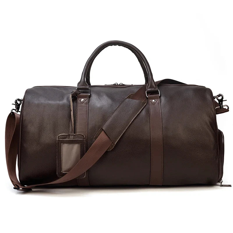 Big Capacity Genuine Leather Travel Bag For Men Women Soft Black Cowhide Casual Travel Duffel Large Luggage Weekend Shoulder Bag