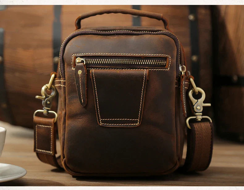 MAHEU Super Quality Men's Mini Shoulder Bag Genuine Leather Phone Pouch On Belt Small Crossbody Bag With Handle Outdoor Bag