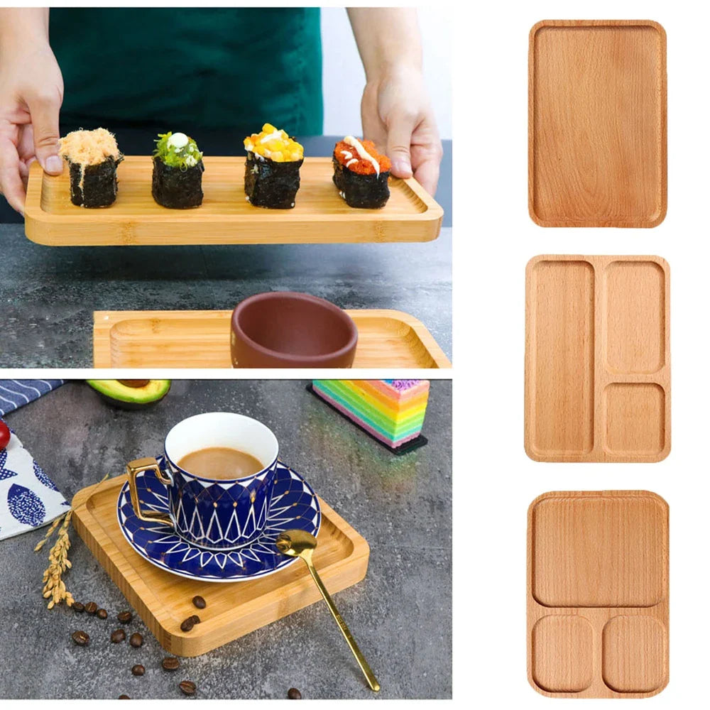 Wooden Bamboo Serving Plate Set Dish Tray Fruit Plate Storage Pallet Kitchen Organizer Dining Bar Supply Dinner Plate Set