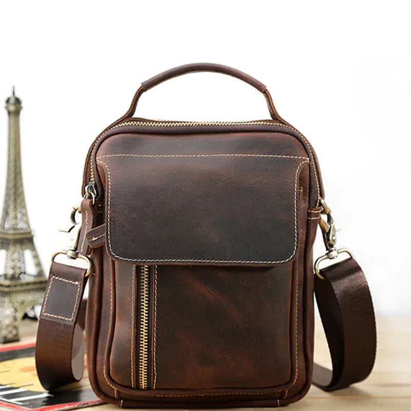 MAHEU Super Quality Men's Mini Shoulder Bag Genuine Leather Phone Pouch On Belt Small Crossbody Bag With Handle Outdoor Bag