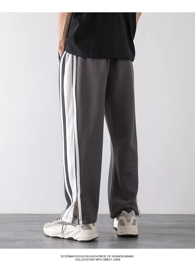 Korean Clothes Joggers Basketball Pants Punk Mens Clothing Loose Stripe Drop Straight Trend Casual Trousers Stacked Sweatpants