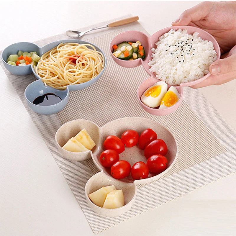 Cute Baby Plates with Dividers Dinner Plates Kids Bowl Tray Tableware Set Infant Feeding Children Divided Dinnerware BPA Free