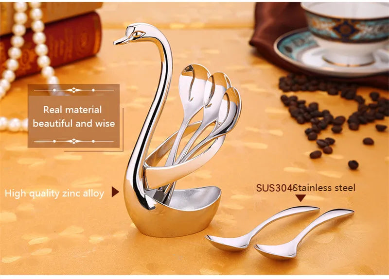 Portable fork and spoon cutlery set 304 stainless steel cutlery with swan rack table fork and spoon storage rack cutlery set