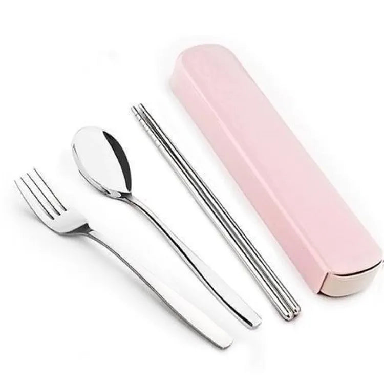 4Pcs/Set Stainless Steel Chopsticks Spoon Fork Steak Knife with Storage Case Travel Camping Cutlery Set Portable Tableware