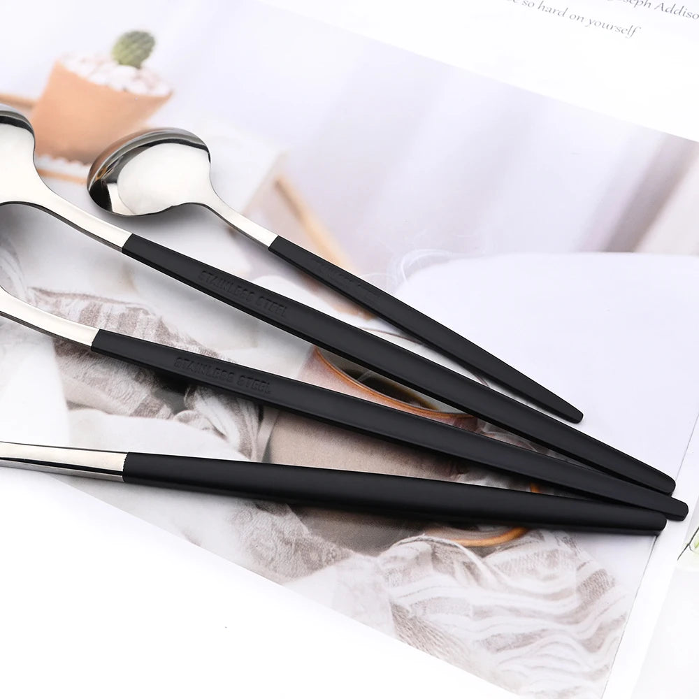 Drmfiy Pink Silver Stainless Steel Dinnerware Set Fork Knife Soup Ice Spoon Cutlery Set Western Flatware Kitchen Silverware Set