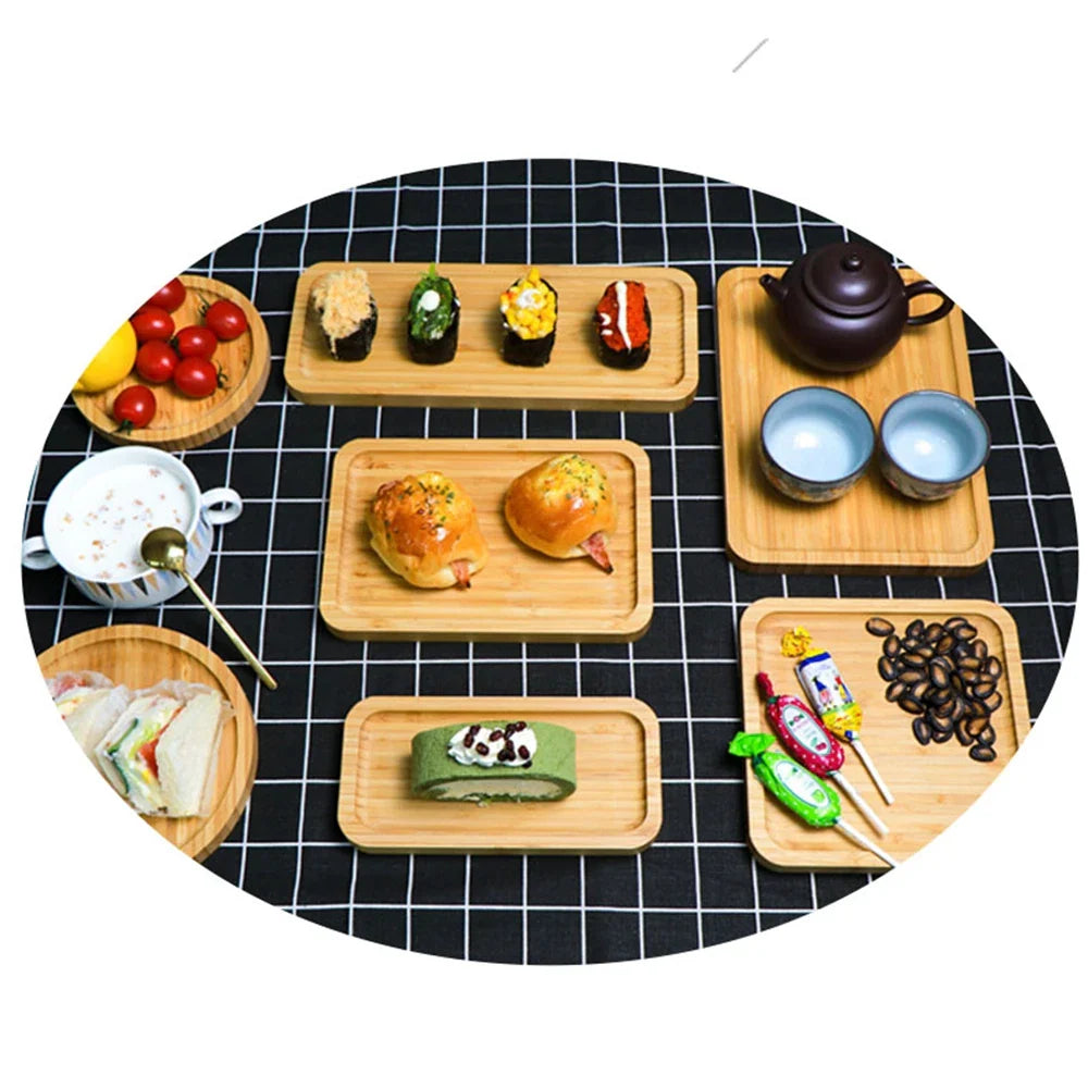 Wooden Bamboo Serving Plate Set Dish Tray Fruit Plate Storage Pallet Kitchen Organizer Dining Bar Supply Dinner Plate Set