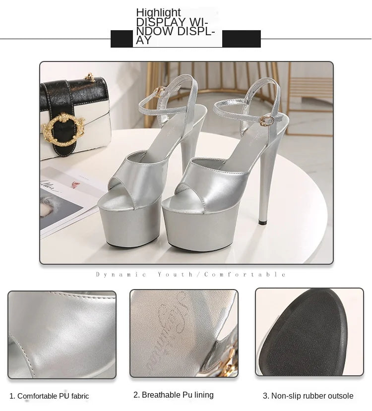 Shuzumiao Branded women's shoes pole dance 15 17 20cm sandals High Heels fashion sexy platform Black shoes Female party shoes