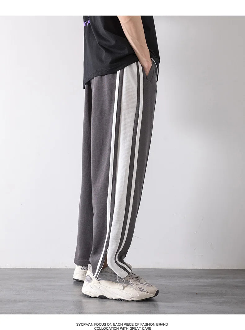 Korean Clothes Joggers Basketball Pants Punk Mens Clothing Loose Stripe Drop Straight Trend Casual Trousers Stacked Sweatpants