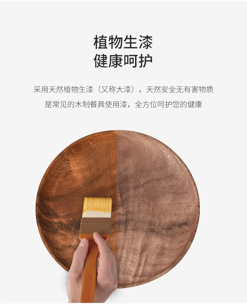 Japanese Household Dishes Acacia Wood Round Tableware Salad Dessert Tray Vintage Wood Dinnerware Set Plates Serving Platter