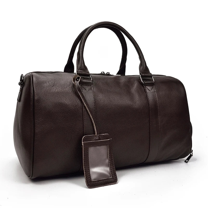 Big Capacity Genuine Leather Travel Bag For Men Women Soft Black Cowhide Casual Travel Duffel Large Luggage Weekend Shoulder Bag