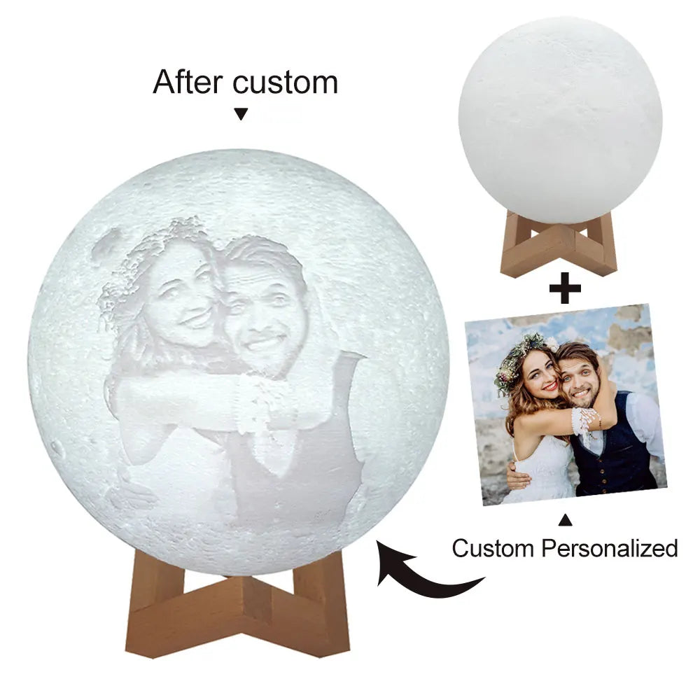 Personalized 3D Printing Moon Lamp Customized Photo Text Night Light USB Rechargeable Birthday Mother Day Valentine's Lunar Gift