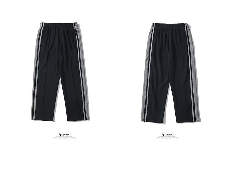 Korean Clothes Joggers Basketball Pants Punk Mens Clothing Loose Stripe Drop Straight Trend Casual Trousers Stacked Sweatpants