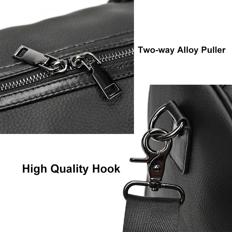 Big Capacity Genuine Leather Travel Bag For Men Women Soft Black Cowhide Casual Travel Duffel Large Luggage Weekend Shoulder Bag
