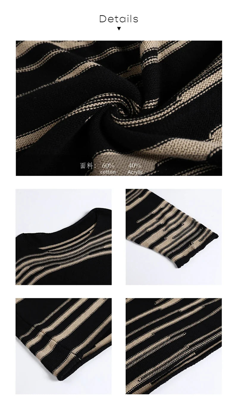 LMQ NEW Women Punk Gothic Striped Long Sleeve Loose Patchwork Sweater Hip Hop Retro Oversize Pullover Casual Knitted Jumpers