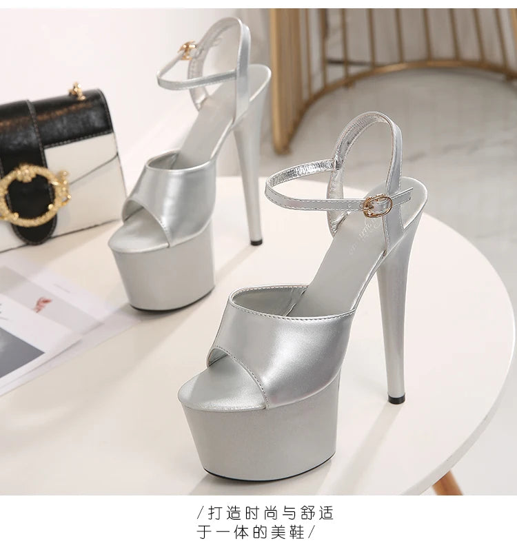 Shuzumiao Branded women's shoes pole dance 15 17 20cm sandals High Heels fashion sexy platform Black shoes Female party shoes