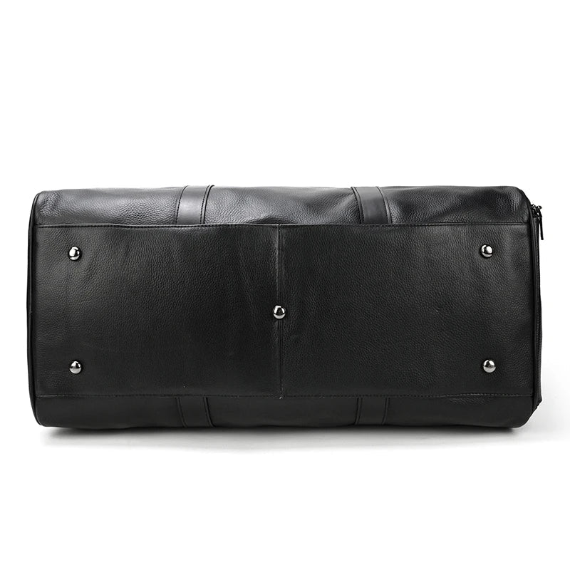 Big Capacity Genuine Leather Travel Bag For Men Women Soft Black Cowhide Casual Travel Duffel Large Luggage Weekend Shoulder Bag