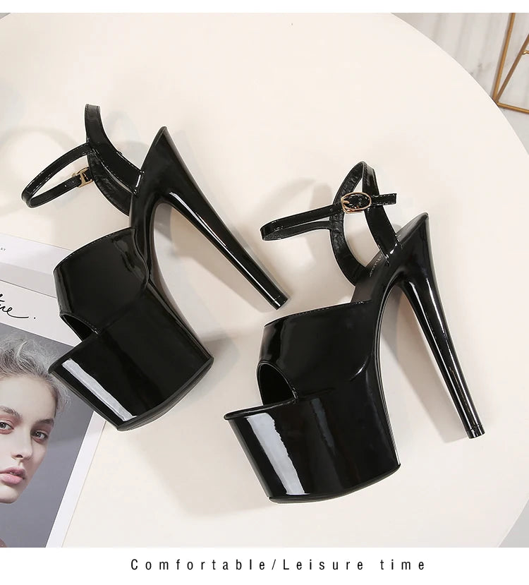 Shuzumiao Branded women's shoes pole dance 15 17 20cm sandals High Heels fashion sexy platform Black shoes Female party shoes