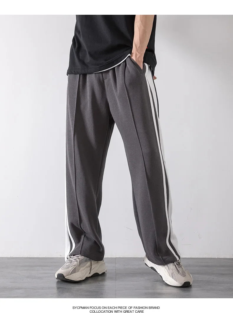 Korean Clothes Joggers Basketball Pants Punk Mens Clothing Loose Stripe Drop Straight Trend Casual Trousers Stacked Sweatpants