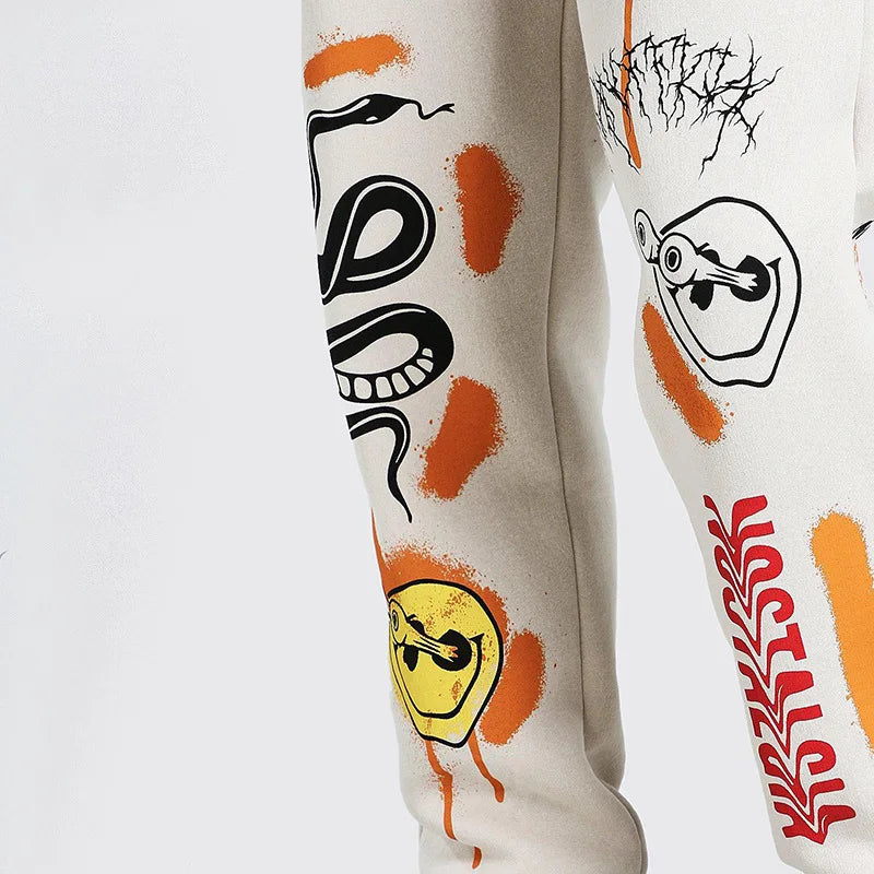 Sweatpants Women Hippie Cartoon Printed Trouser Joggers for Women Drawstring Cargo Pants Streetwear Casual Sweatpant Vamos Todos