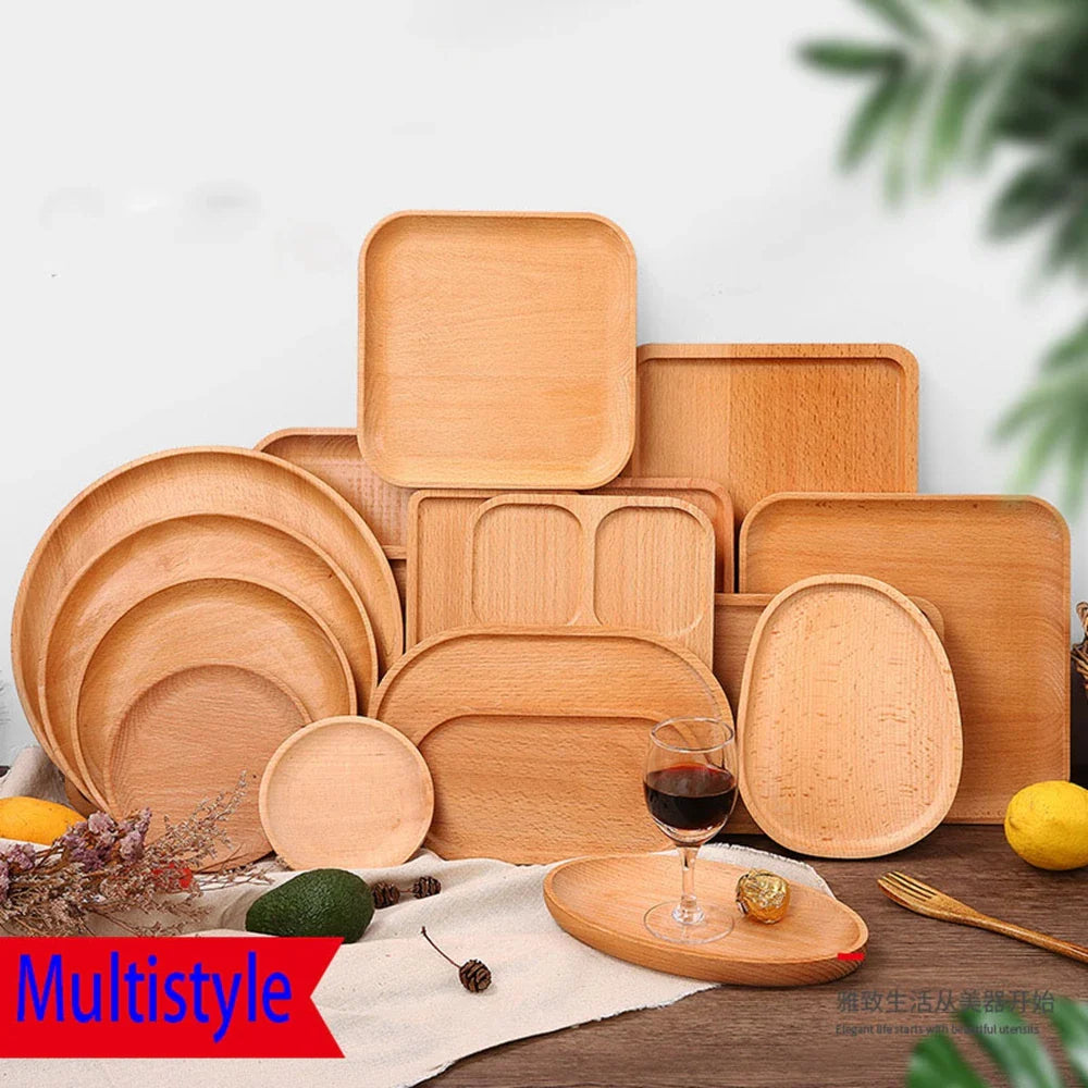 Wooden Bamboo Serving Plate Set Dish Tray Fruit Plate Storage Pallet Kitchen Organizer Dining Bar Supply Dinner Plate Set