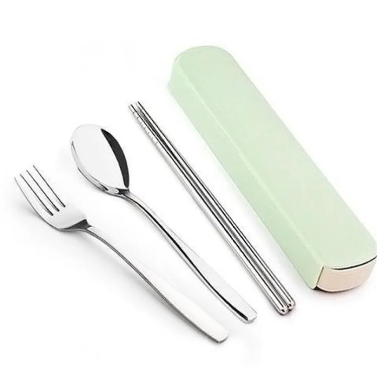 4Pcs/Set Stainless Steel Chopsticks Spoon Fork Steak Knife with Storage Case Travel Camping Cutlery Set Portable Tableware