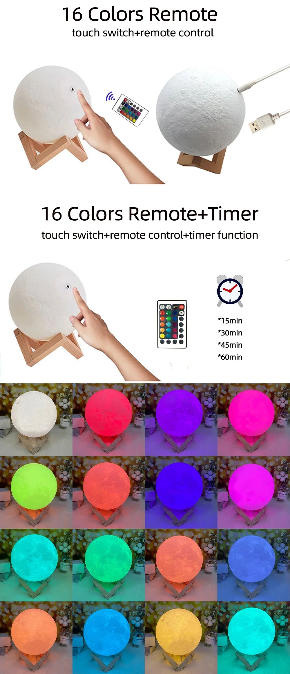 Personalized 3D Printing Moon Lamp Customized Photo Text Night Light USB Rechargeable Birthday Mother Day Valentine's Lunar Gift