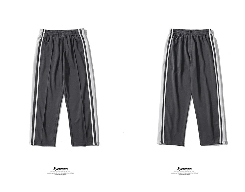Korean Clothes Joggers Basketball Pants Punk Mens Clothing Loose Stripe Drop Straight Trend Casual Trousers Stacked Sweatpants