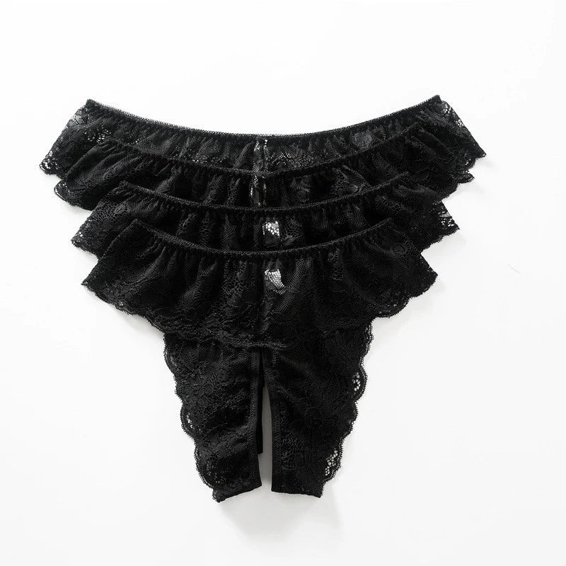 XL XXL XXXL 4XL Plus Size Underwear Women Sexy Open Crotch Panties Lace Transparent Thongs For Sex Lingerie Nightwear