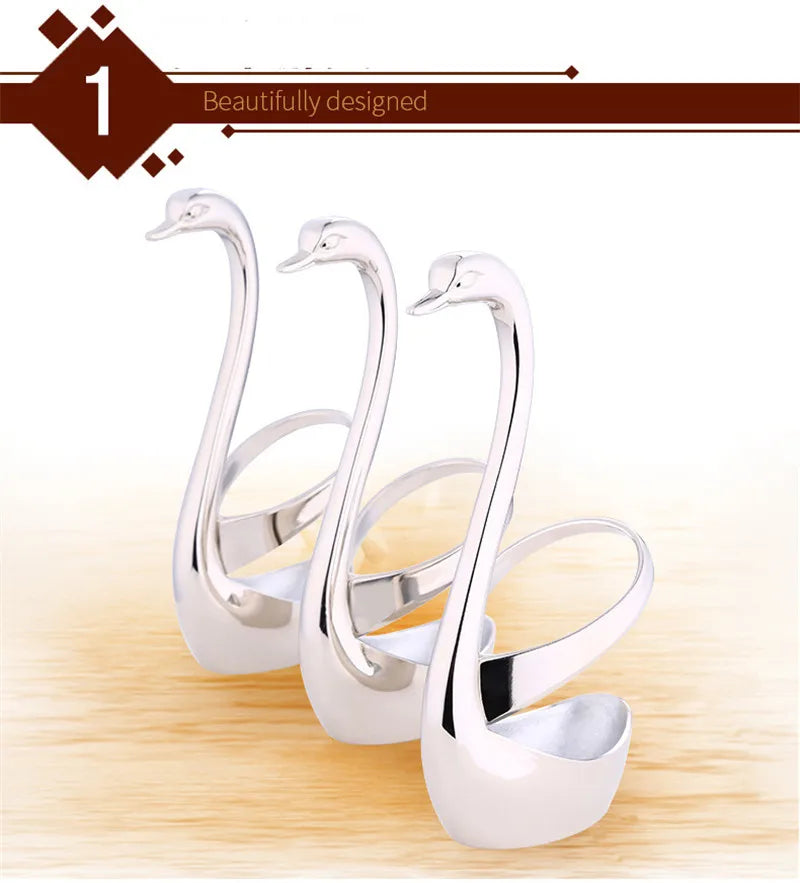 Portable fork and spoon cutlery set 304 stainless steel cutlery with swan rack table fork and spoon storage rack cutlery set