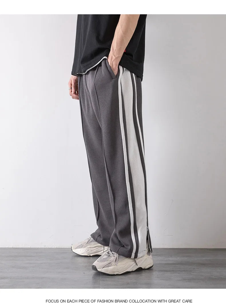 Korean Clothes Joggers Basketball Pants Punk Mens Clothing Loose Stripe Drop Straight Trend Casual Trousers Stacked Sweatpants