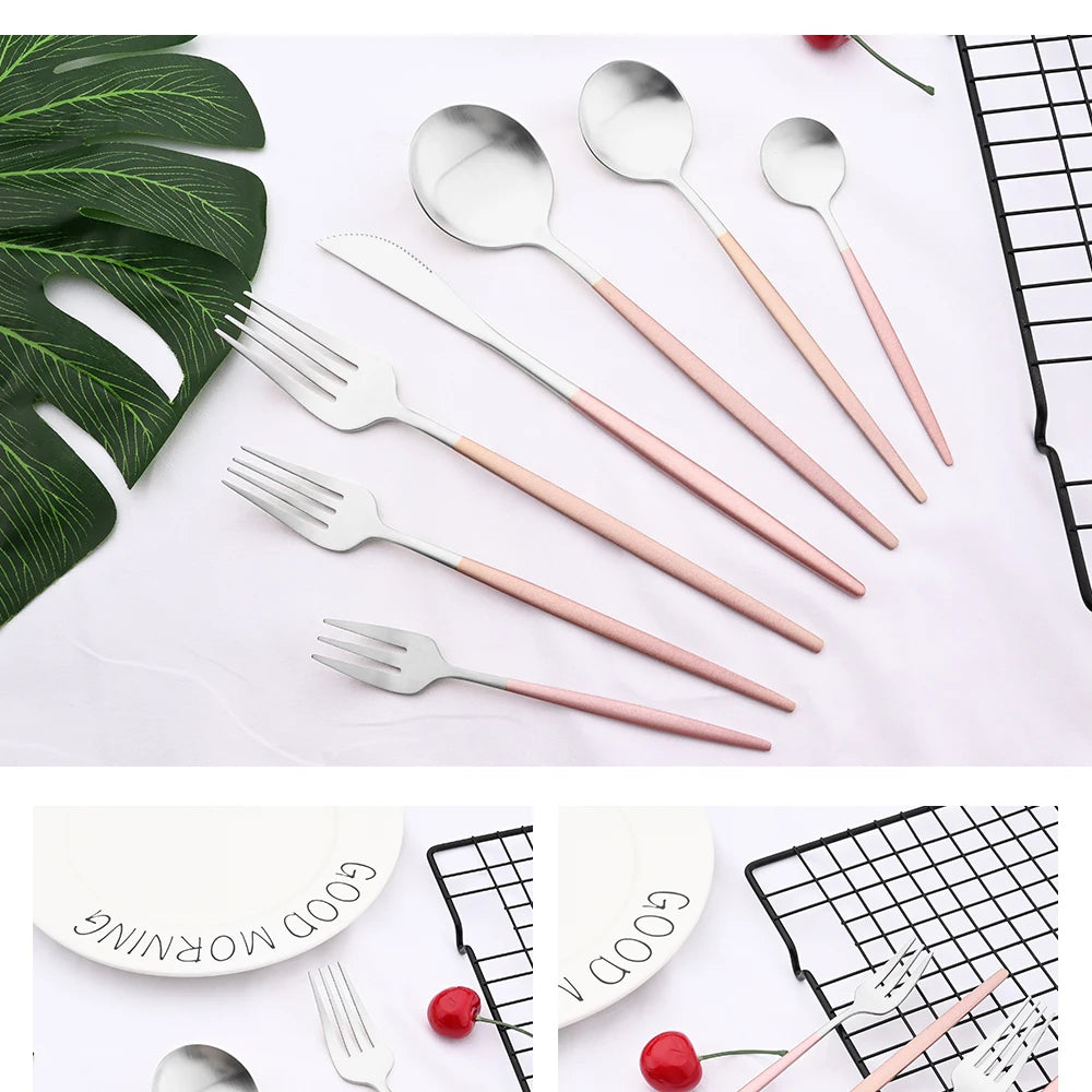 Dinnerware Pink Silver Silverware Cutlery Set Stainless Steel Luxury Flatware Home Fork Spoon Knife Kitchen Dinner Set Drop ship