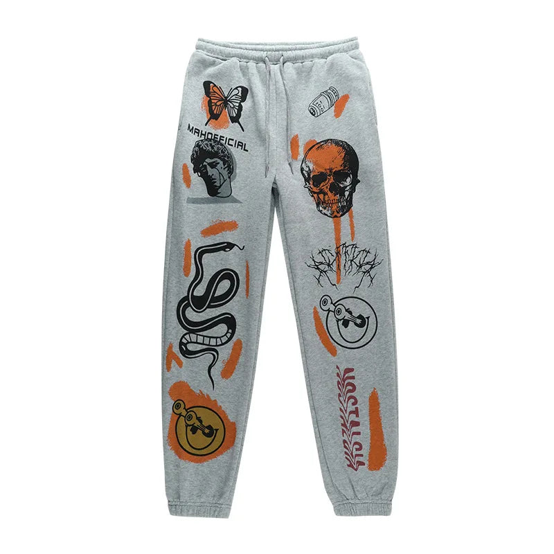 Sweatpants Women Hippie Cartoon Printed Trouser Joggers for Women Drawstring Cargo Pants Streetwear Casual Sweatpant Vamos Todos