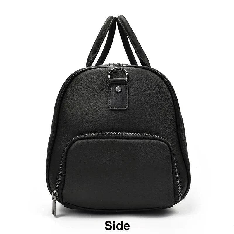 Big Capacity Genuine Leather Travel Bag For Men Women Soft Black Cowhide Casual Travel Duffel Large Luggage Weekend Shoulder Bag