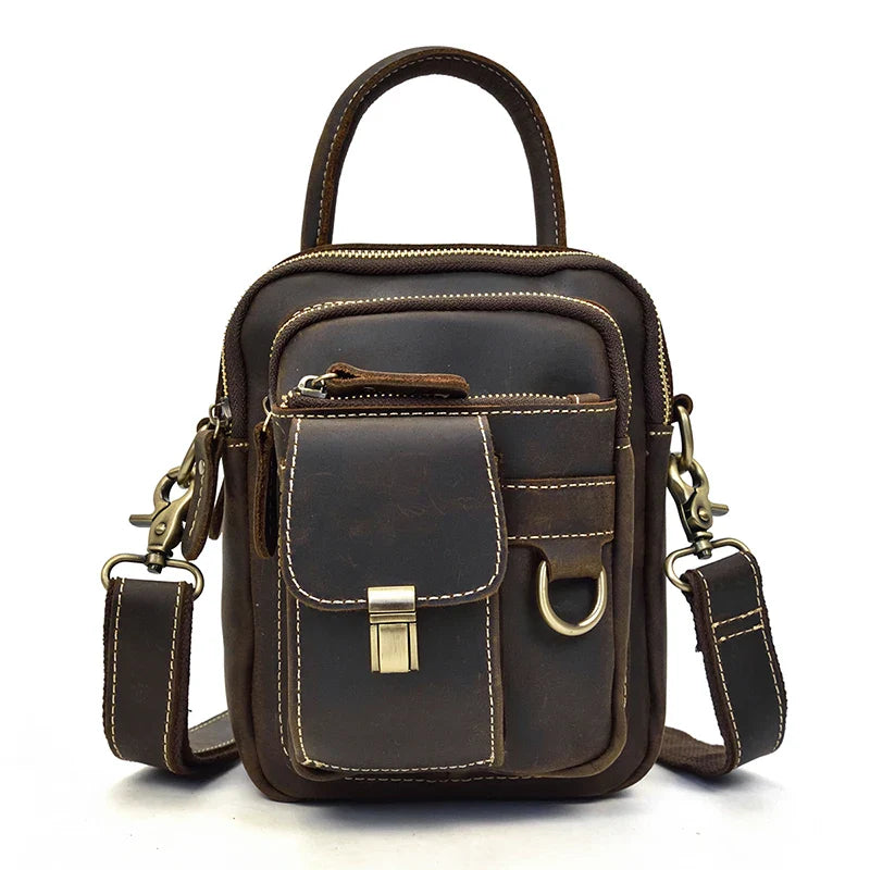 MAHEU Super Quality Men's Mini Shoulder Bag Genuine Leather Phone Pouch On Belt Small Crossbody Bag With Handle Outdoor Bag
