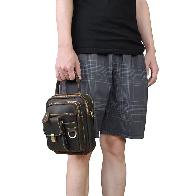 MAHEU Super Quality Men's Mini Shoulder Bag Genuine Leather Phone Pouch On Belt Small Crossbody Bag With Handle Outdoor Bag