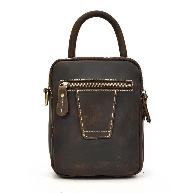 MAHEU Super Quality Men's Mini Shoulder Bag Genuine Leather Phone Pouch On Belt Small Crossbody Bag With Handle Outdoor Bag