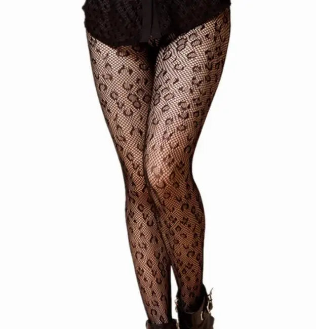 Charming Women Sexy Leopard Pattern Thin Stockings Lingerie Elastic Hollow Black Tights Thigh Pantyhose Hosiery Fishnet Stocking