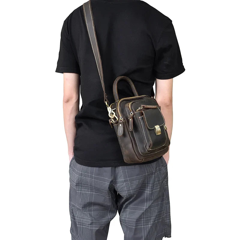 MAHEU Super Quality Men's Mini Shoulder Bag Genuine Leather Phone Pouch On Belt Small Crossbody Bag With Handle Outdoor Bag