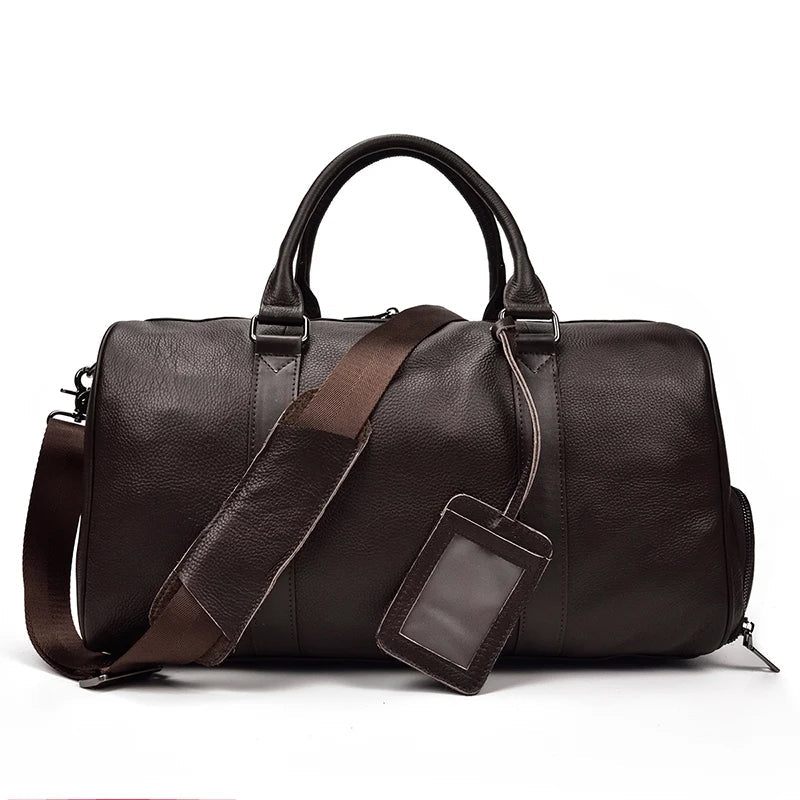 Luxury Genuine Leather Men Women Travel Bag Cow Leather Carry On Luggage Bag Travel Shoulder Bag Male Female Weekend Duffle Bag